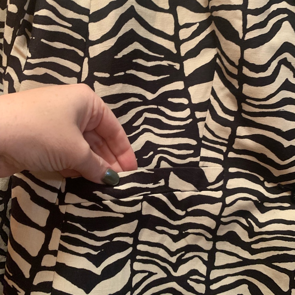 Calvin Klein Linen Black Cream Zebra Animal Print Lined Jacket NWOT Size 16W - Picture 5 of 10